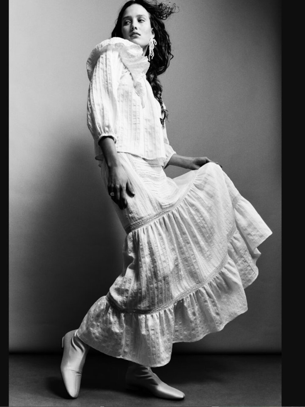 H&M Wuthering Heights Lace Inset Maxi Co-Ord Skirt And Blouse Set White NWT - Picture 3 of 11